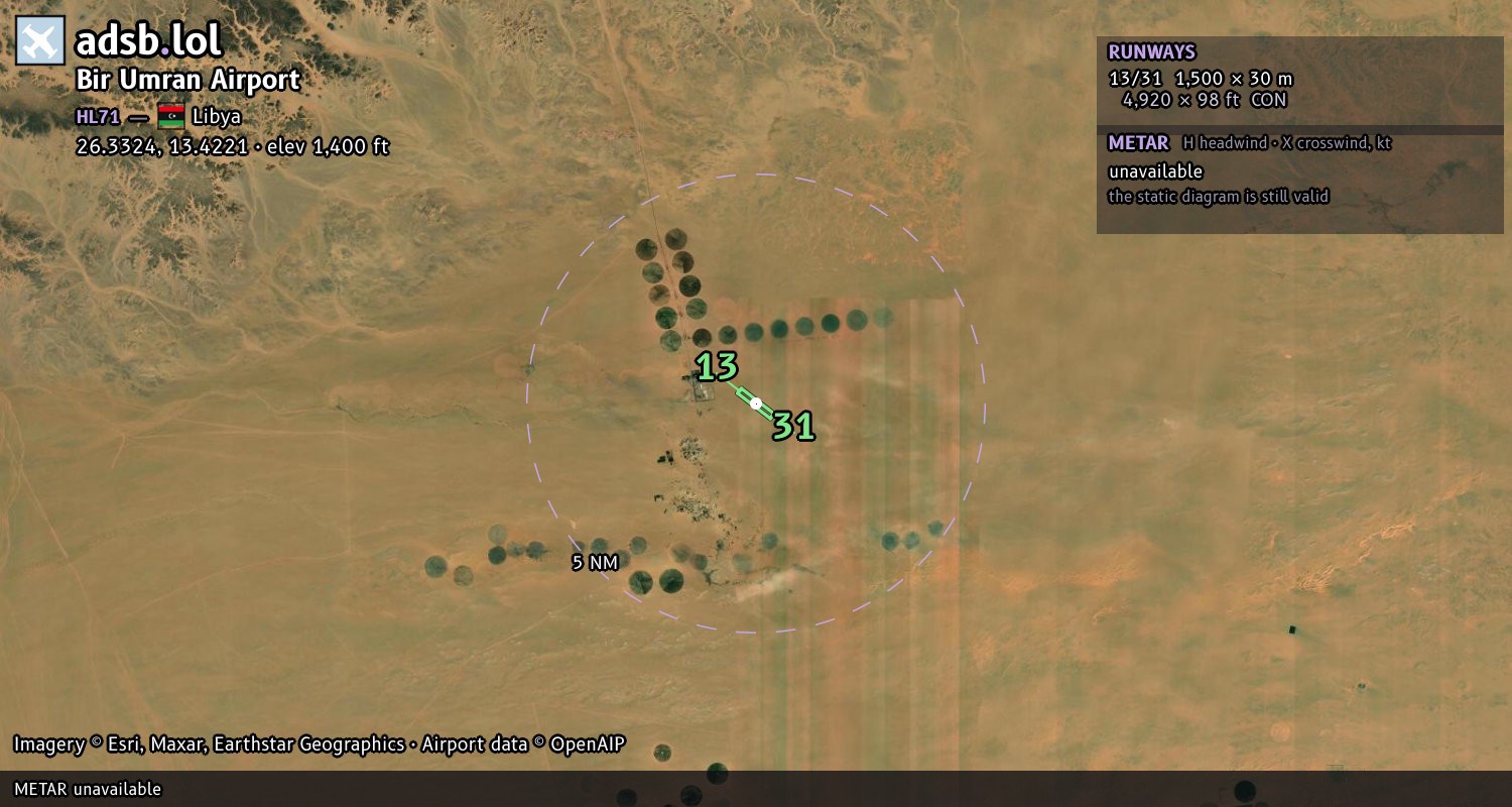 Satellite map with the runway layout of Bir Umran Airport (HL71)