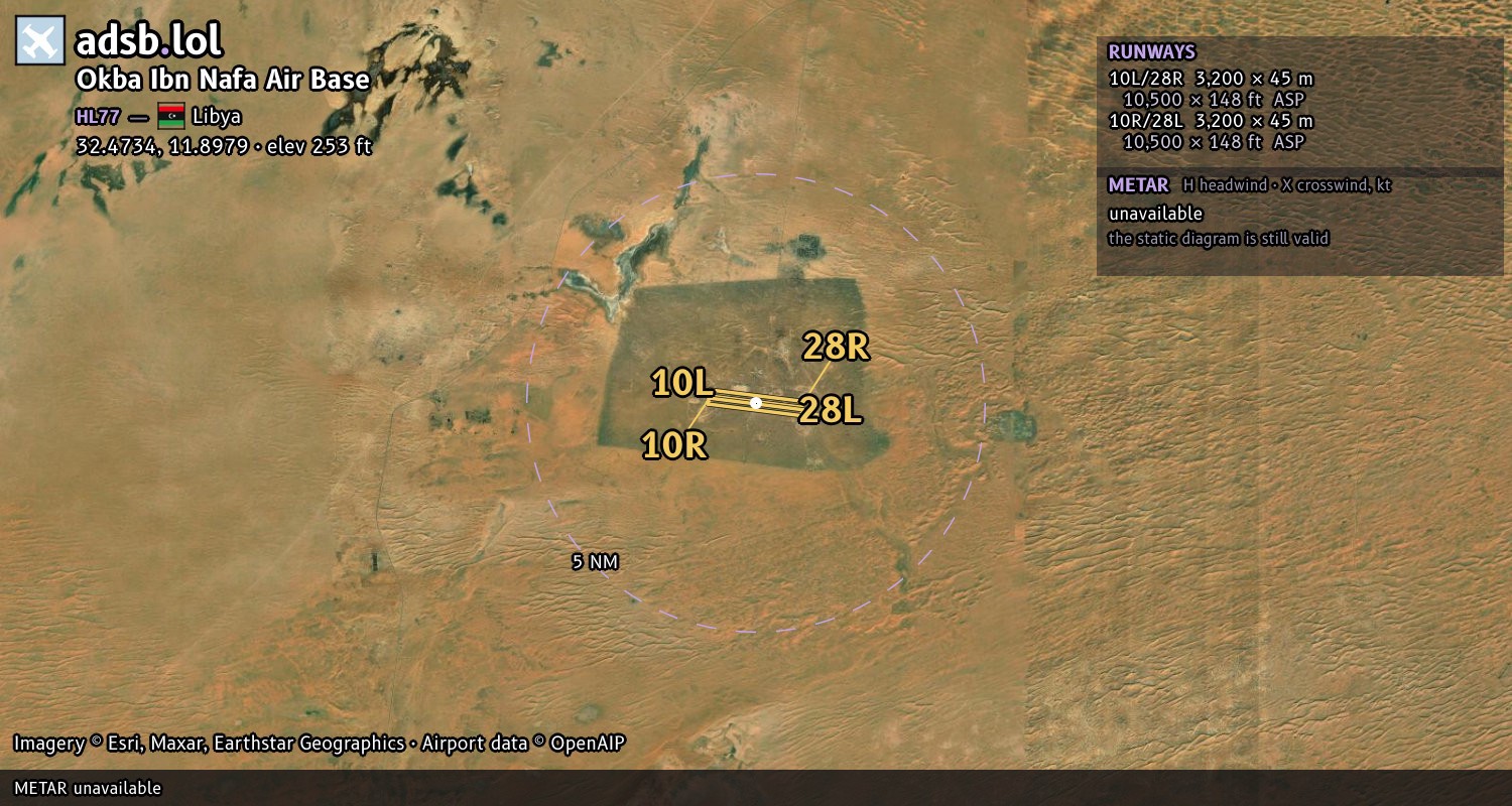 Satellite map with the runway layout of Okba Ibn Nafa Air Base (HL77)