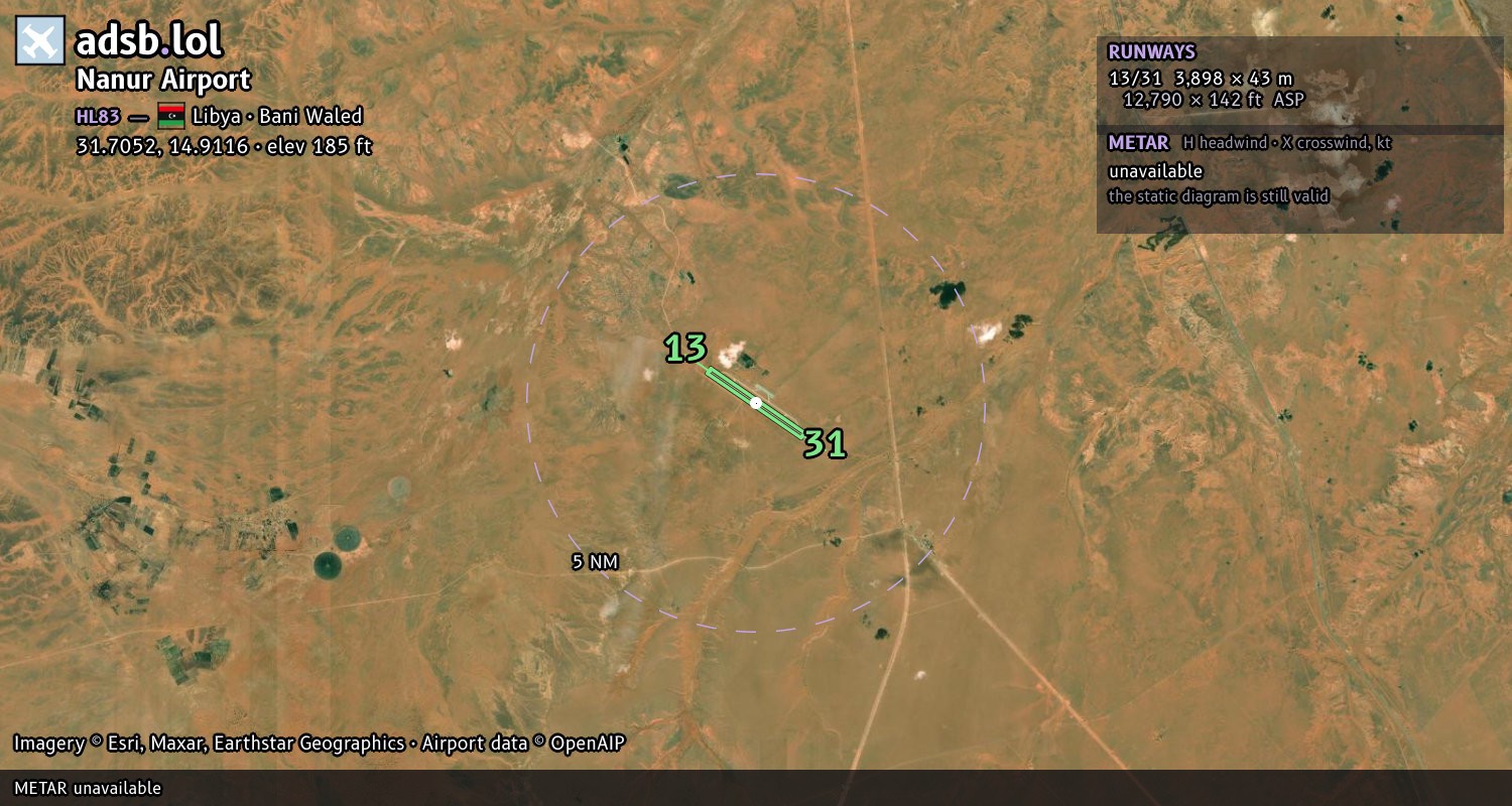 Satellite map with the runway layout of Nanur Airport (HL83)