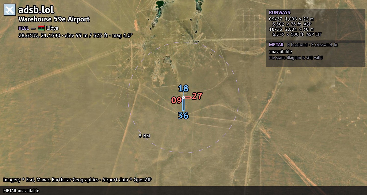 Satellite map with the runway layout of Warehouse 59e Airport (HLGL)