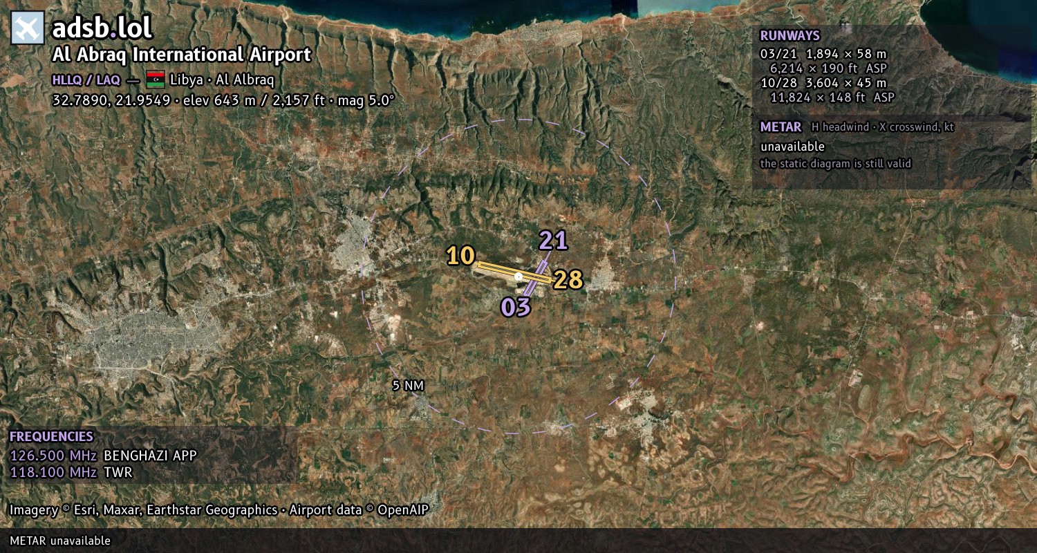 Satellite map with the runway layout of Al Abraq International Airport (HLLQ)