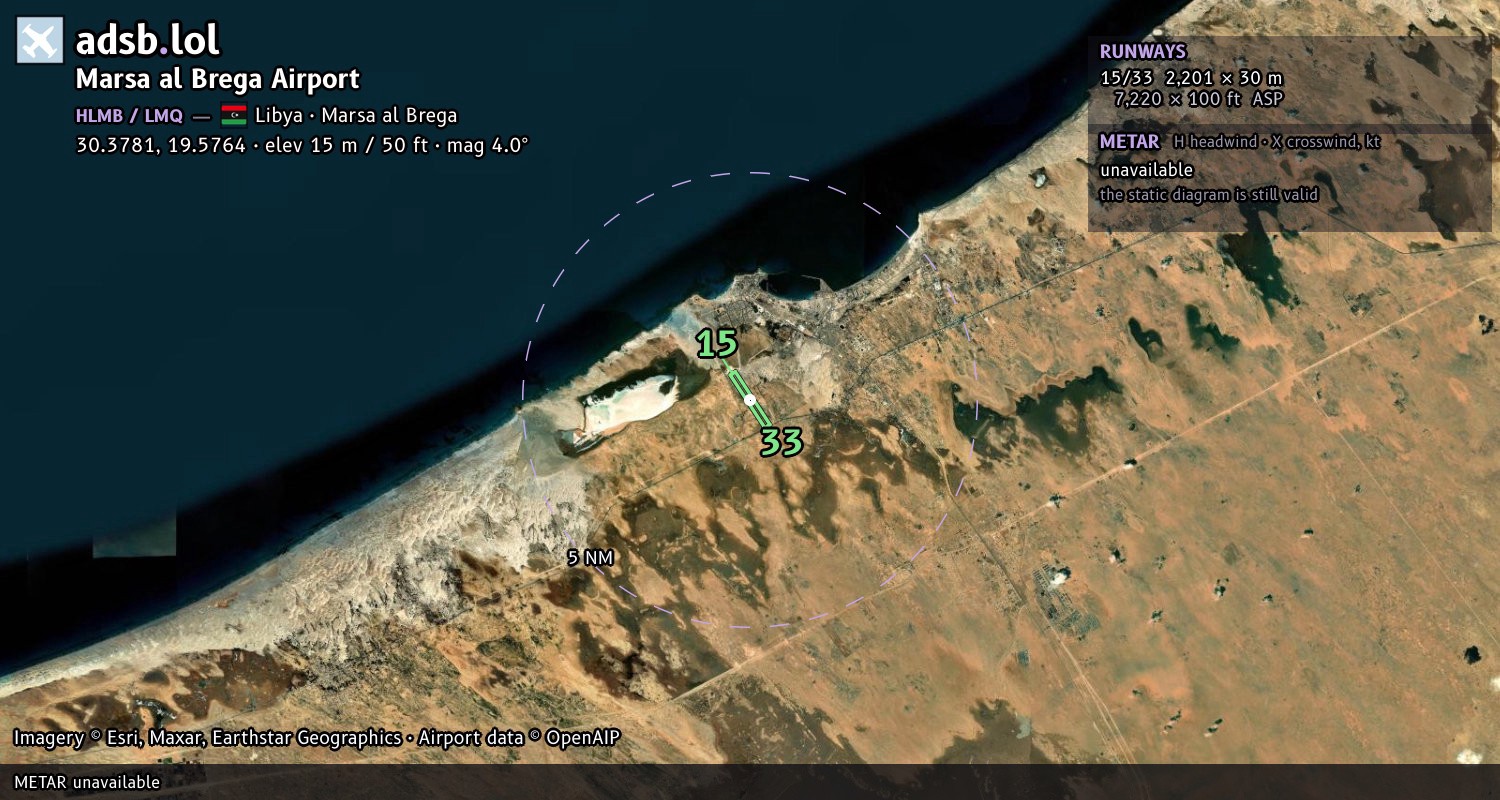 Satellite map with the runway layout of Marsa al Brega Airport (HLMB)
