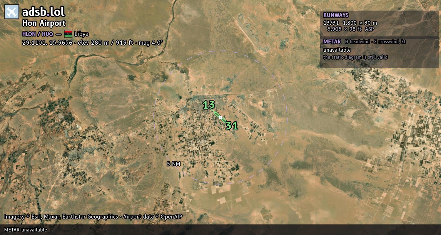 Satellite map with the runway layout of Hon Airport (HLON)