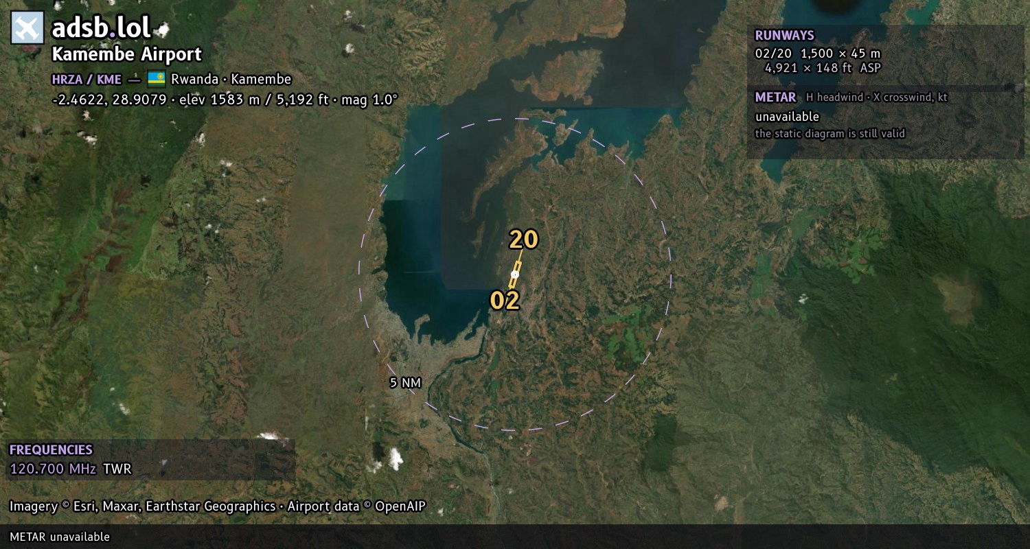 Satellite map with the runway layout of Kamembe Airport (HRZA)