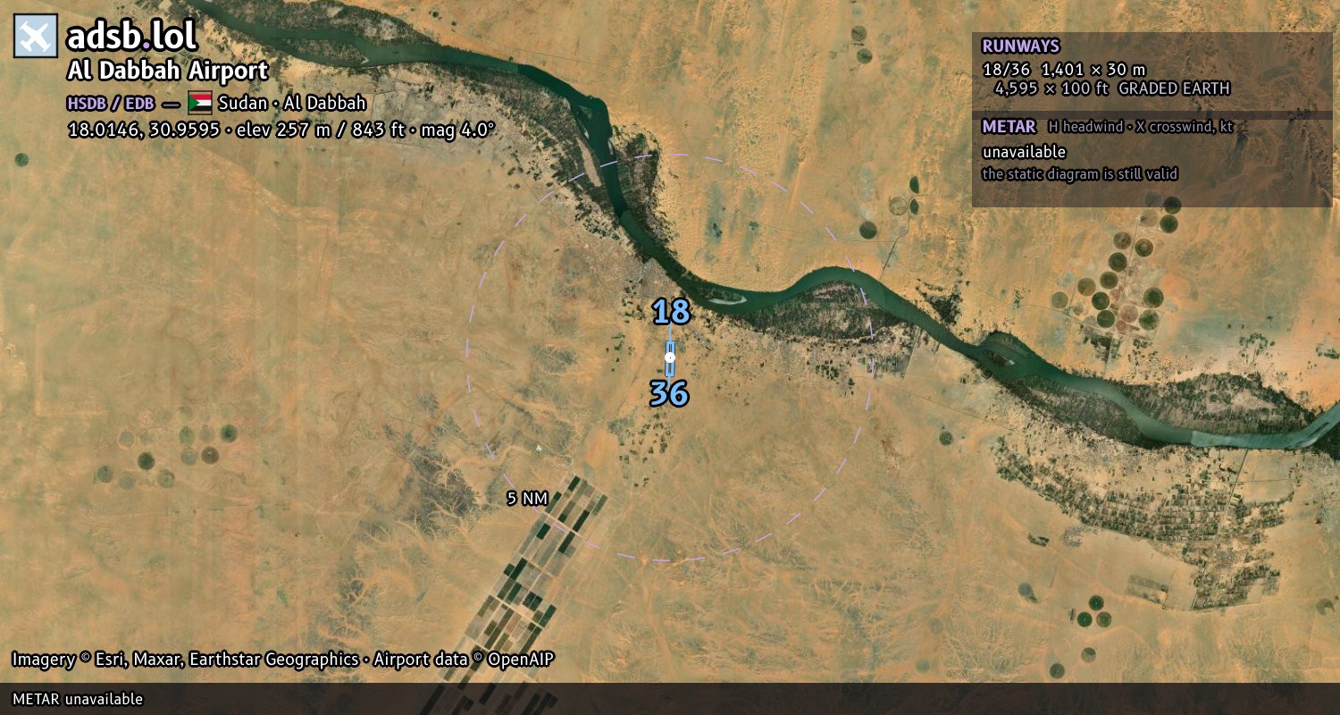 Satellite map with the runway layout of Al Dabbah Airport (HSDB)