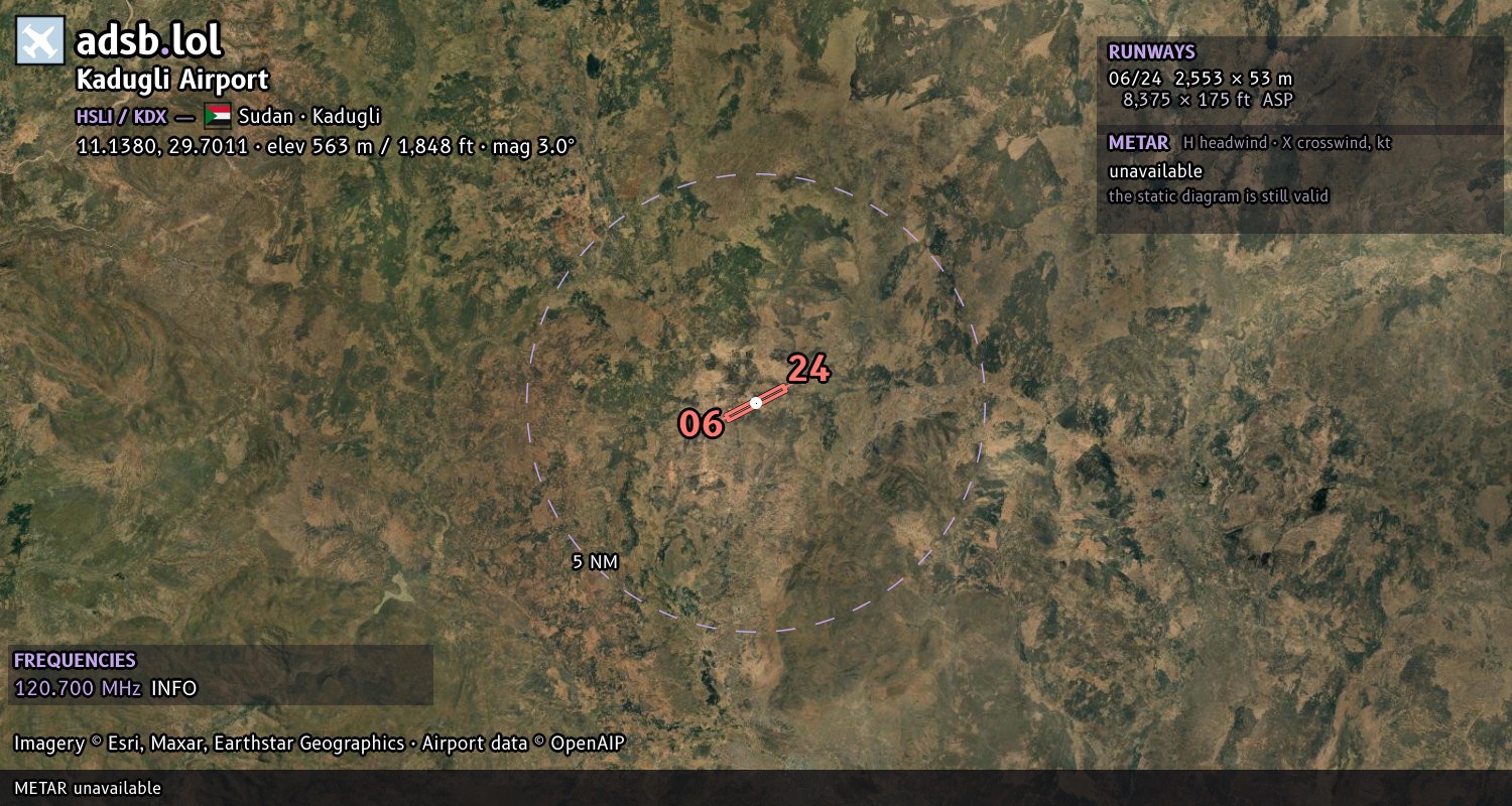 Satellite map with the runway layout of Kadugli Airport (HSLI)