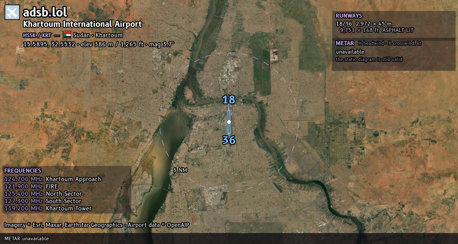 Satellite map with the runway layout of Khartoum International Airport (HSSK)