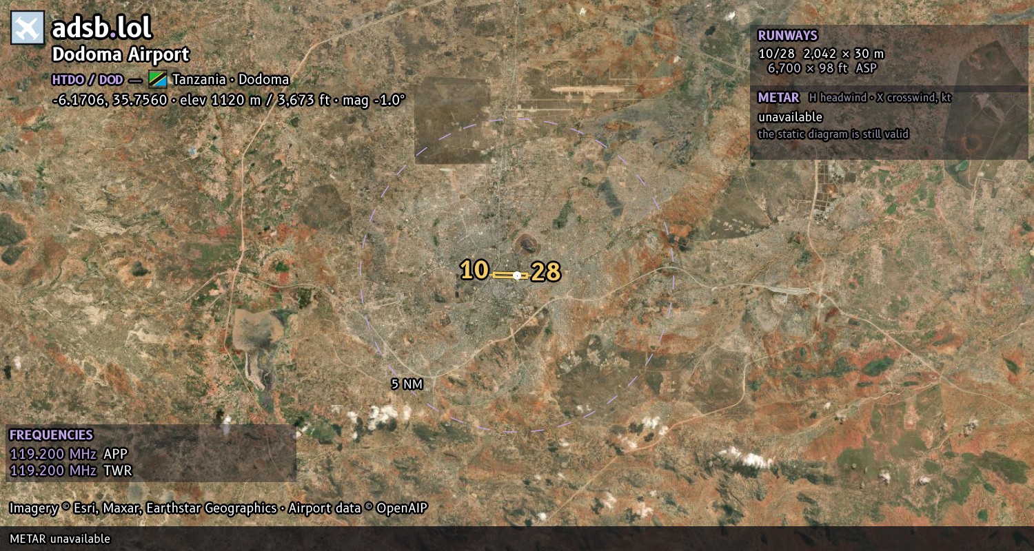 Satellite map with the runway layout of Dodoma Airport (HTDO)