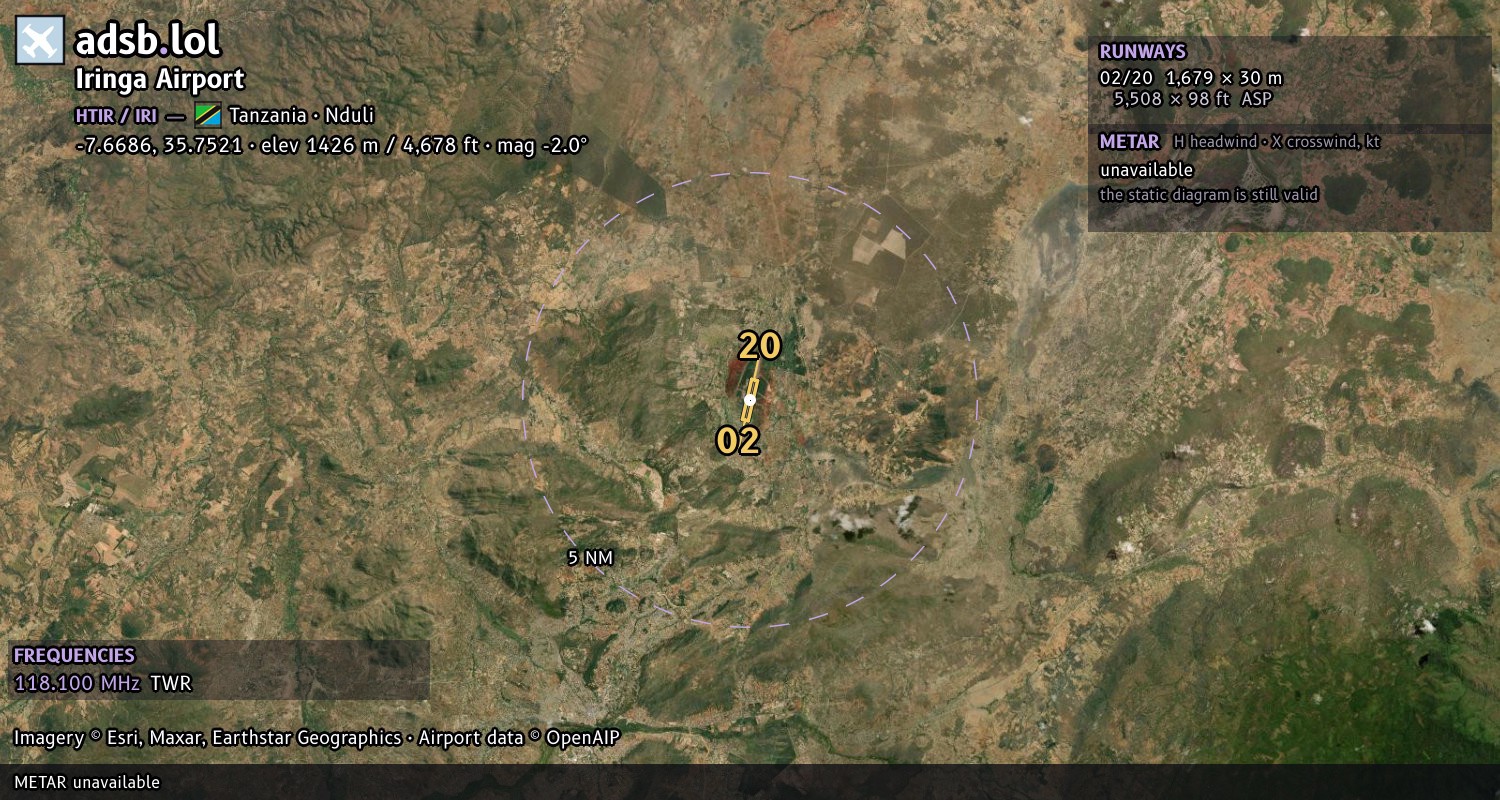 Satellite map with the runway layout of Iringa Airport (HTIR)