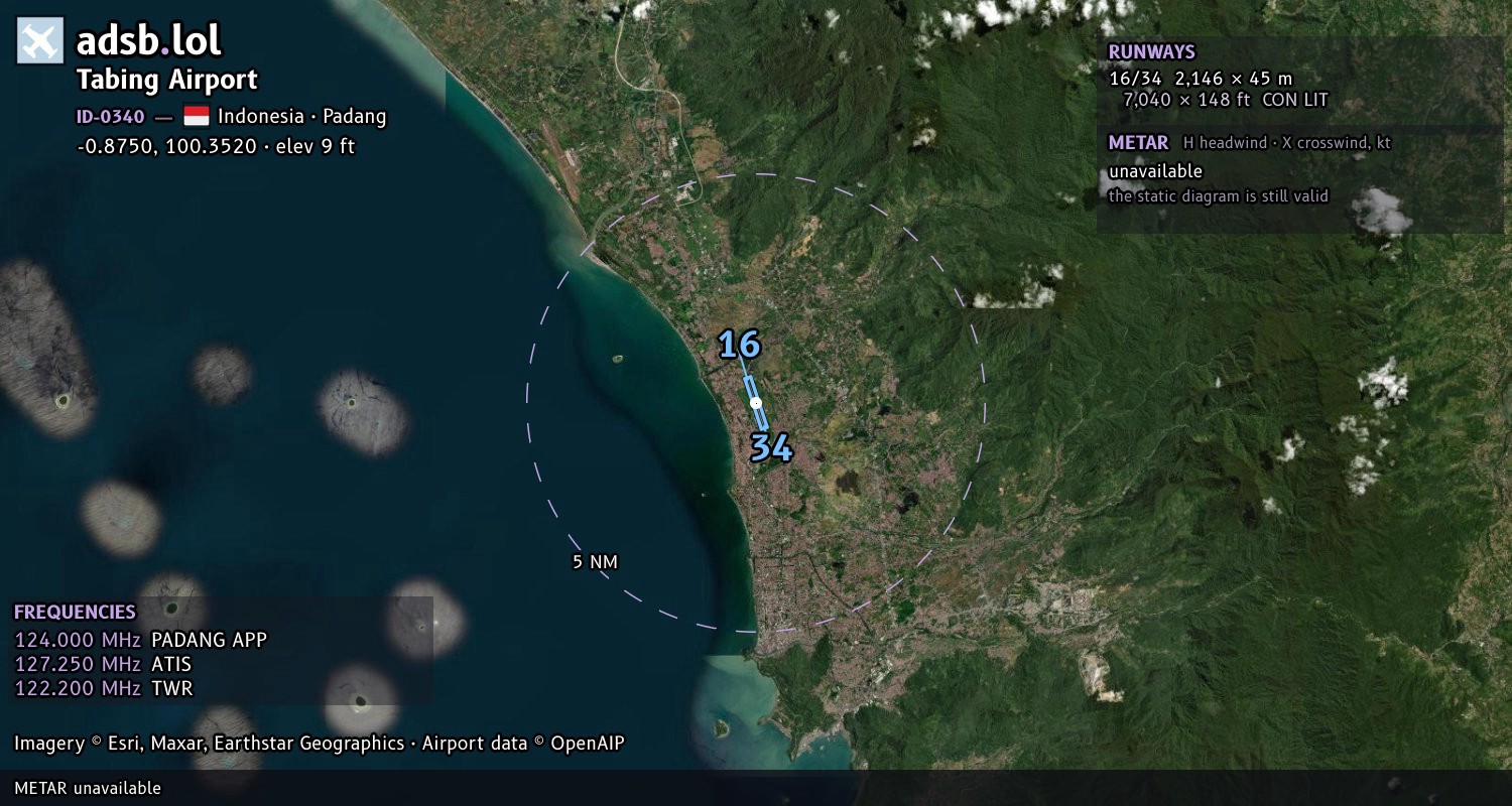 Satellite map with the runway layout of Tabing Airport (ID-0340)