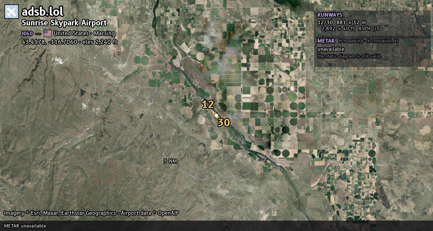 Satellite map with the runway layout of Sunrise Skypark Airport (ID40)
