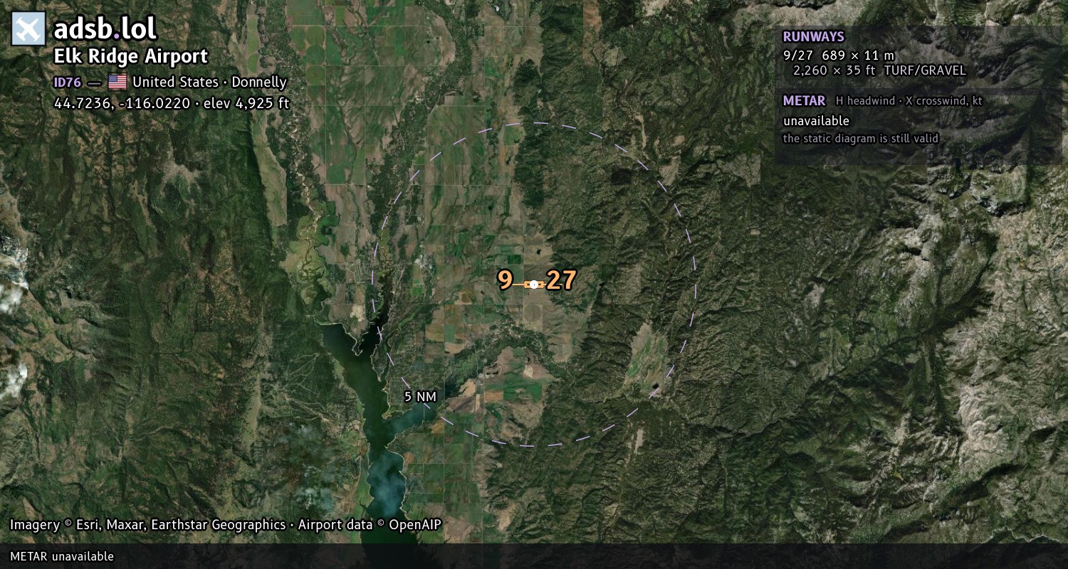 Satellite map with the runway layout of Elk Ridge Airport (ID76)