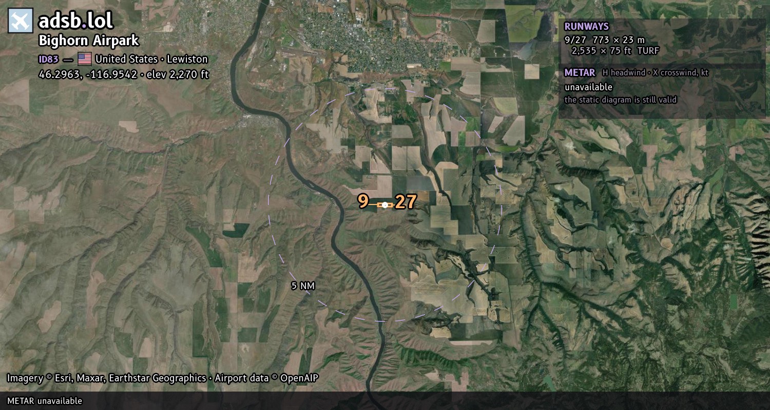 Satellite map with the runway layout of Bighorn Airpark (ID83)