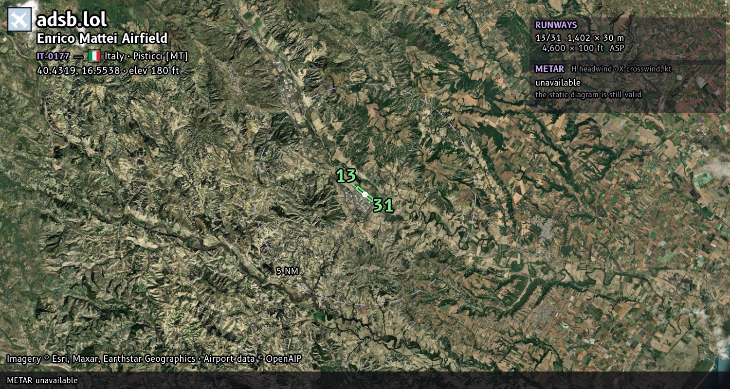 Satellite map with the runway layout of Enrico Mattei Airfield (IT-0177)