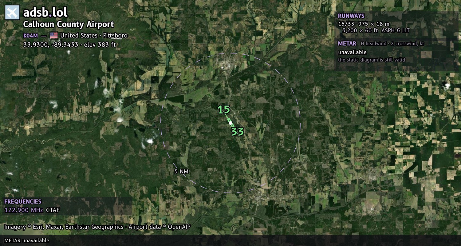 Satellite map with the runway layout of Calhoun County Airport (K04M)