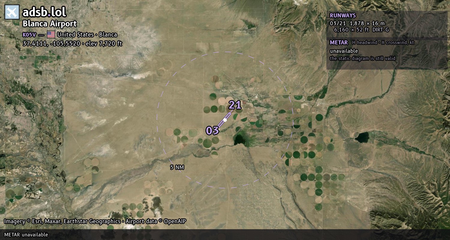 Satellite map with the runway layout of Blanca Airport (K05V)
