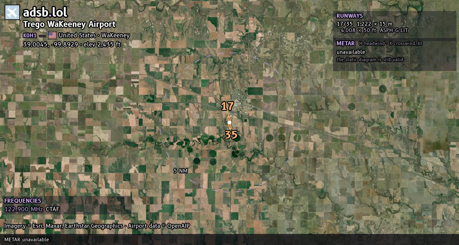 Satellite map with the runway layout of Trego WaKeeney Airport (K0H1)