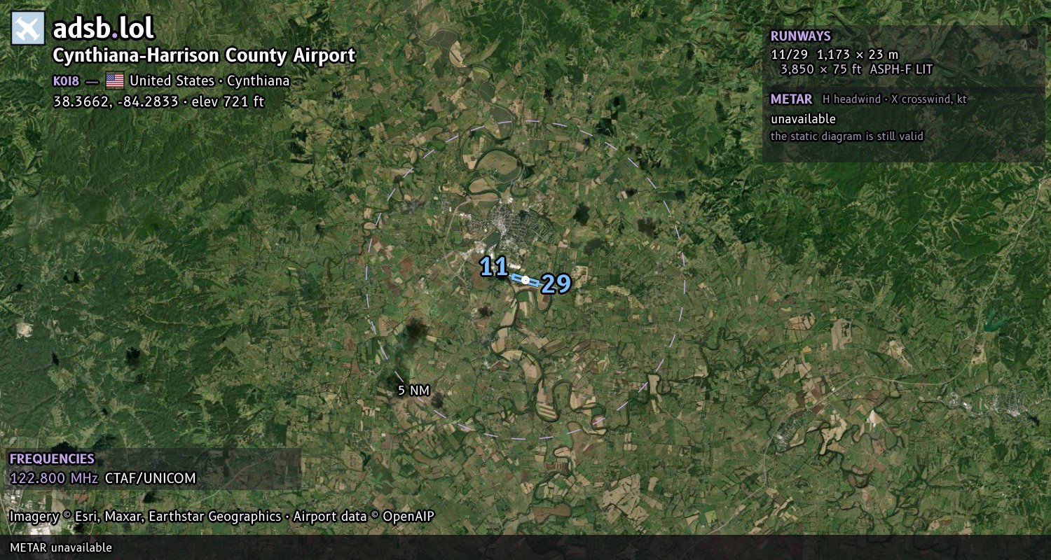 Satellite map with the runway layout of Cynthiana-Harrison County Airport (K0I8)