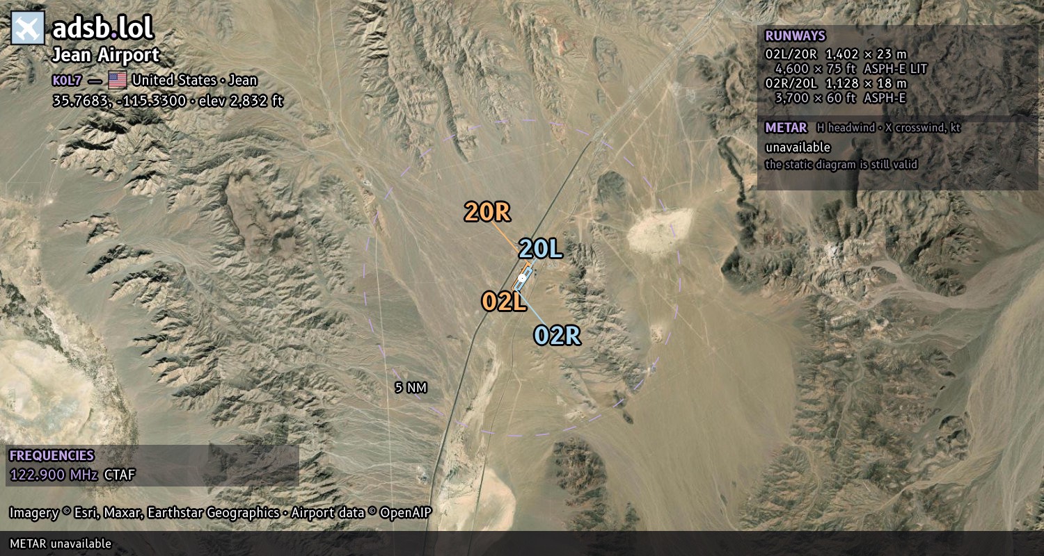Satellite map with the runway layout of Jean Airport (K0L7)