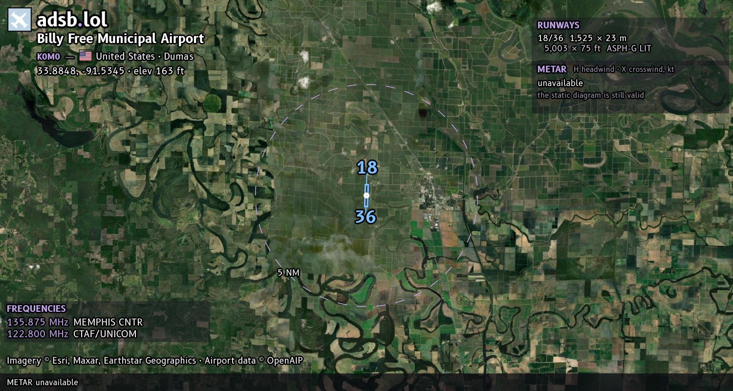 Satellite map with the runway layout of Billy Free Municipal Airport (K0M0)