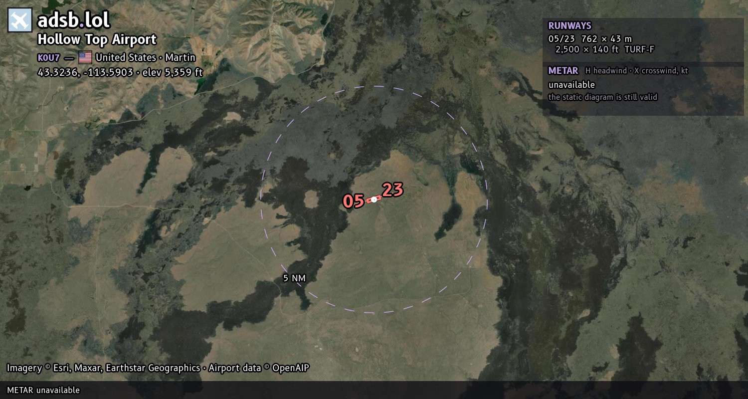 Satellite map with the runway layout of Hollow Top Airport (K0U7)