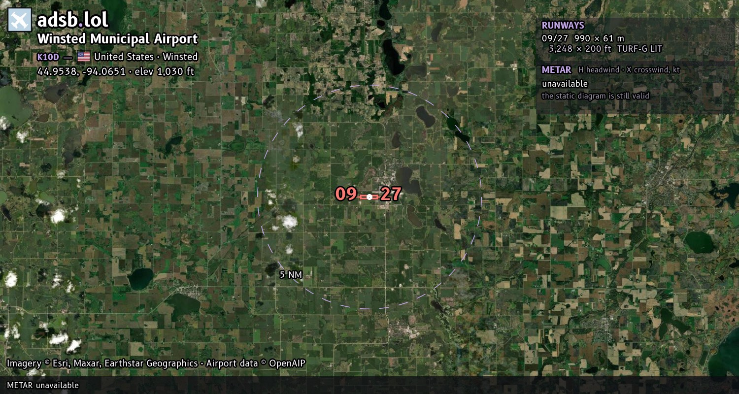 Satellite map with the runway layout of Winsted Municipal Airport (K10D)