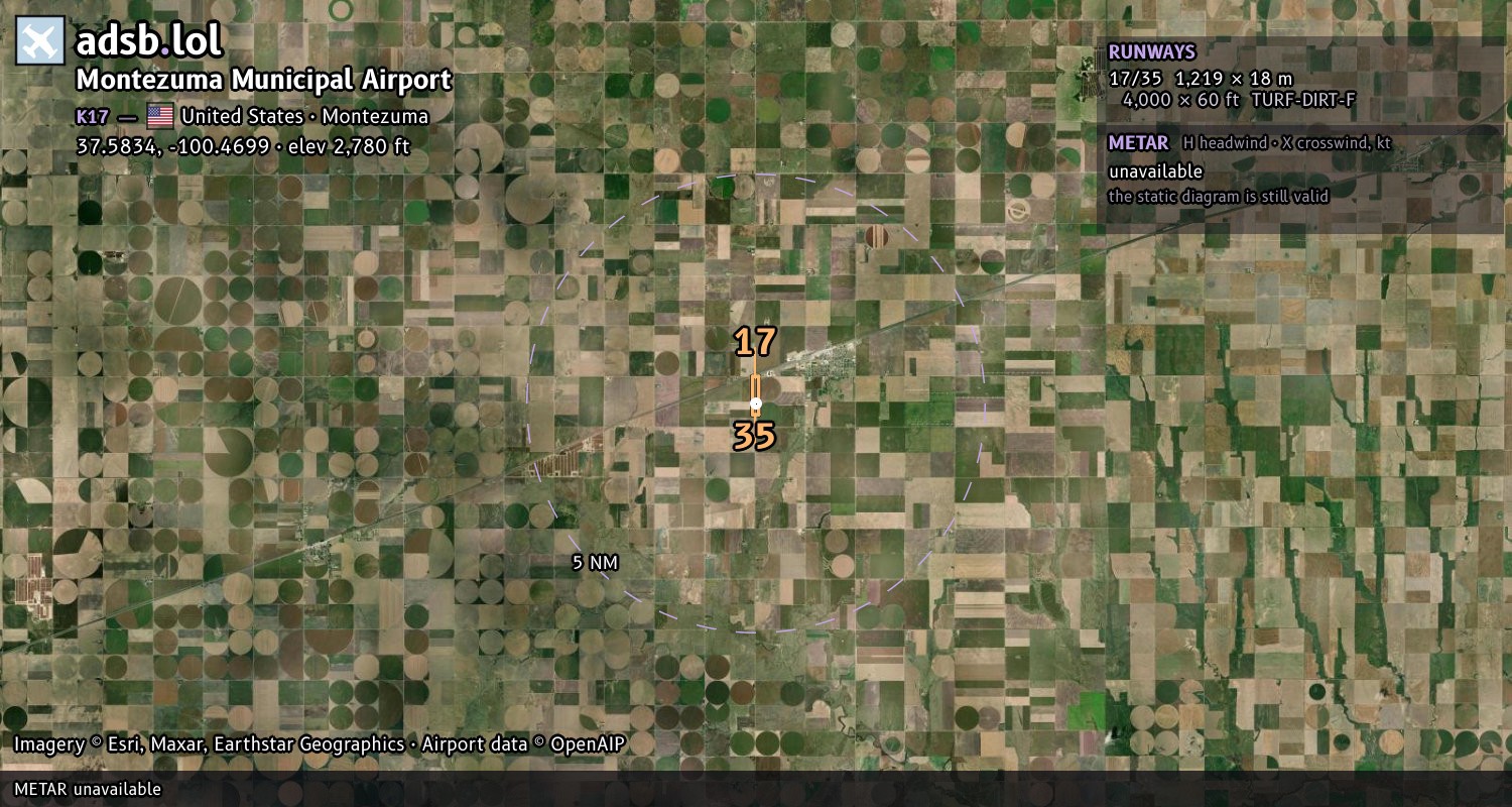 Satellite map with the runway layout of Montezuma Municipal Airport (K17)