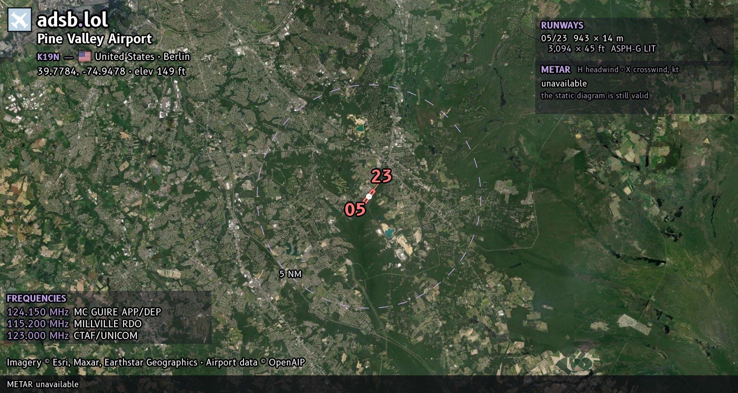 Satellite map with the runway layout of Pine Valley Airport (K19N)
