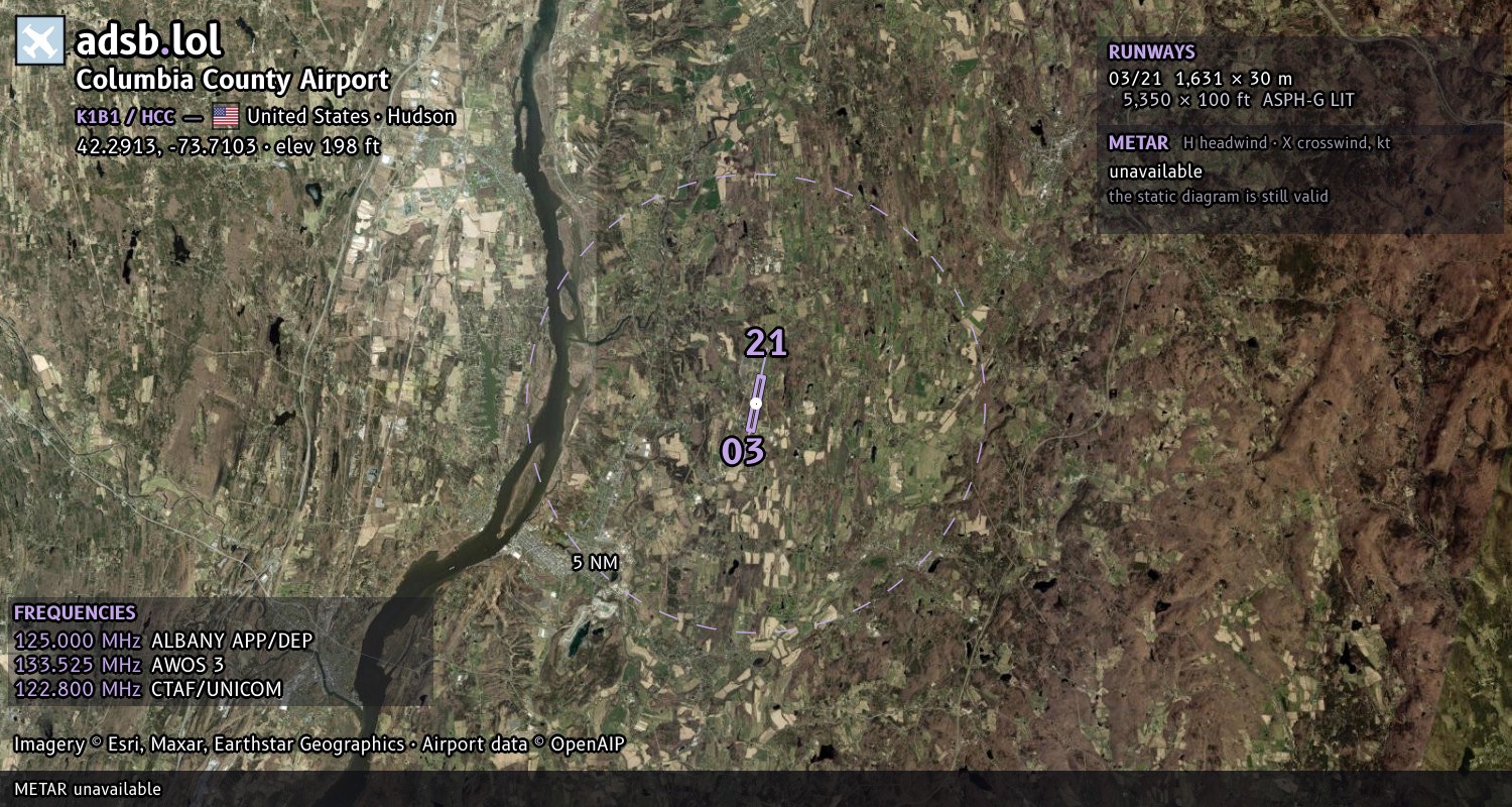 Satellite map with the runway layout of Columbia County Airport (K1B1)