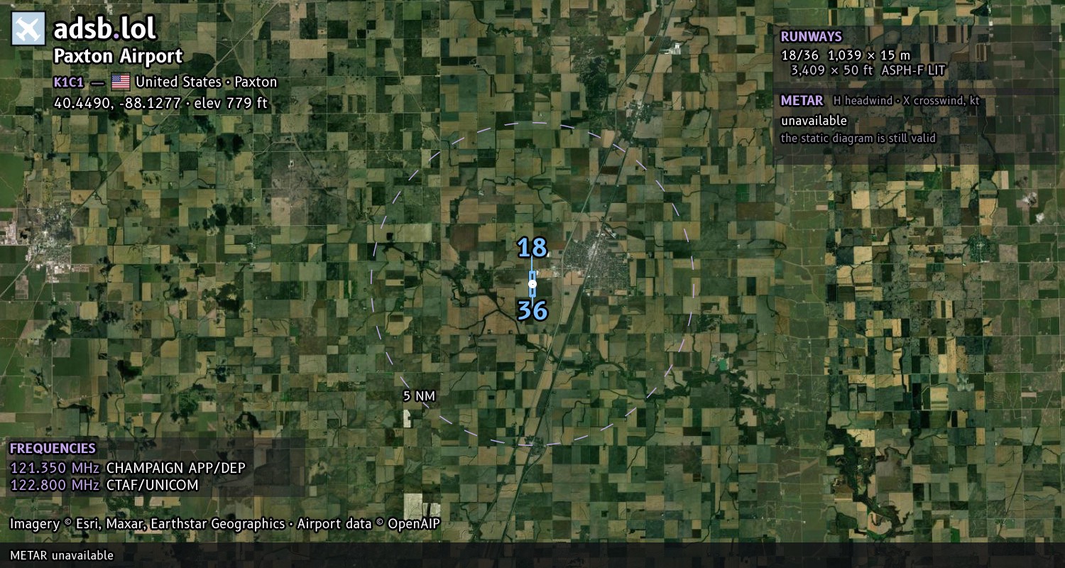 Satellite map with the runway layout of Paxton Airport (K1C1)