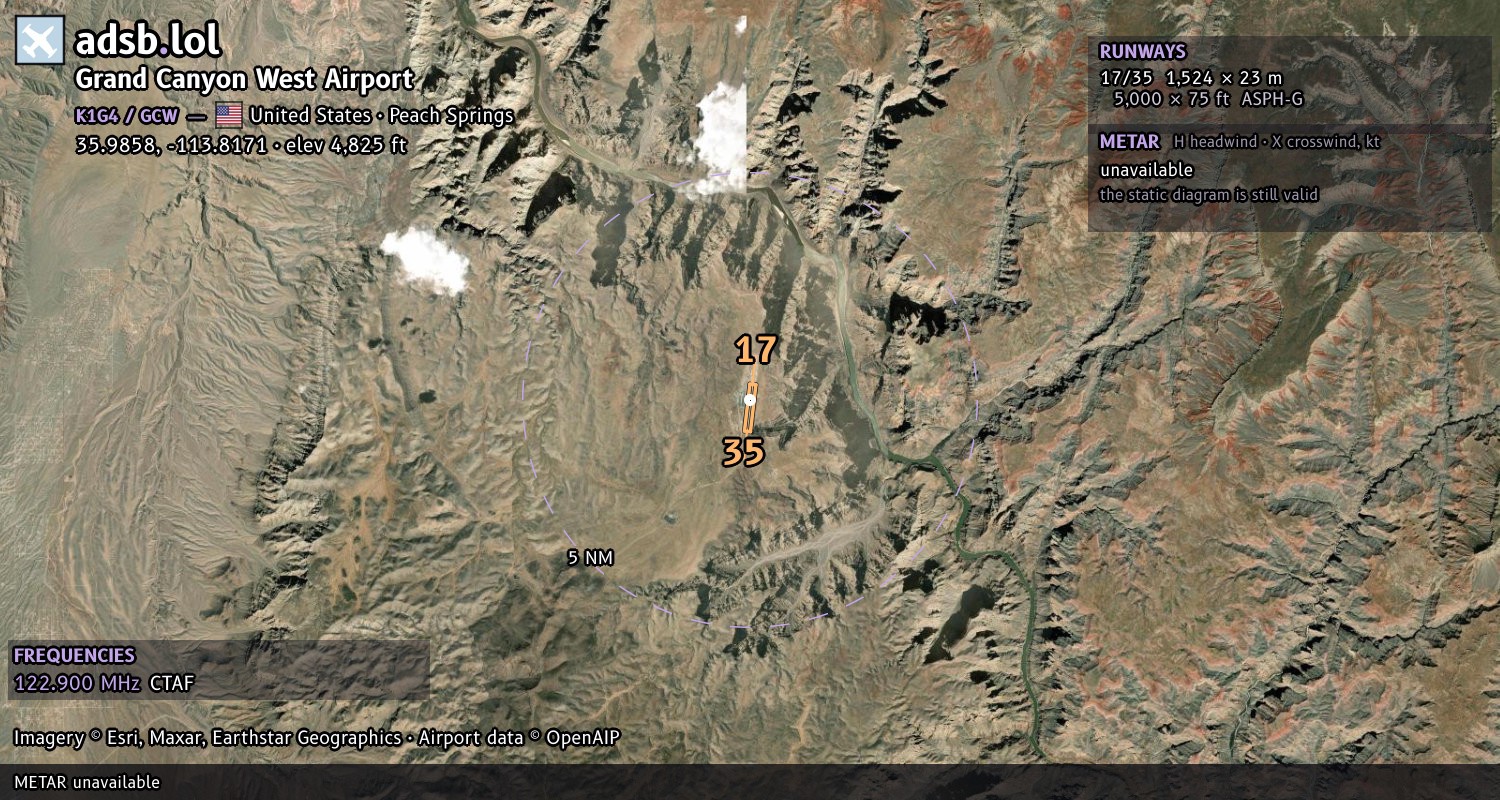 Satellite map with the runway layout of Grand Canyon West Airport (K1G4)