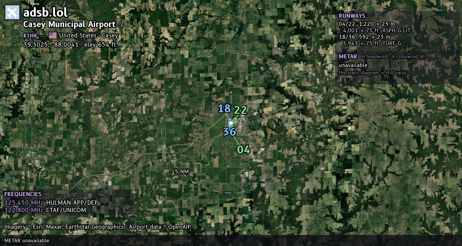 Satellite map with the runway layout of Casey Municipal Airport (K1H8)