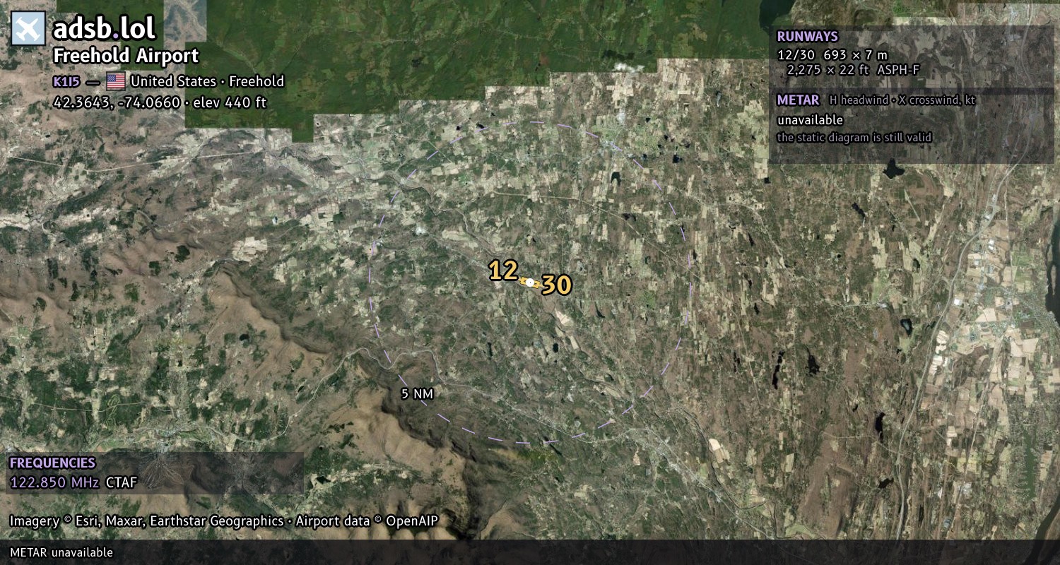 Satellite map with the runway layout of Freehold Airport (K1I5)
