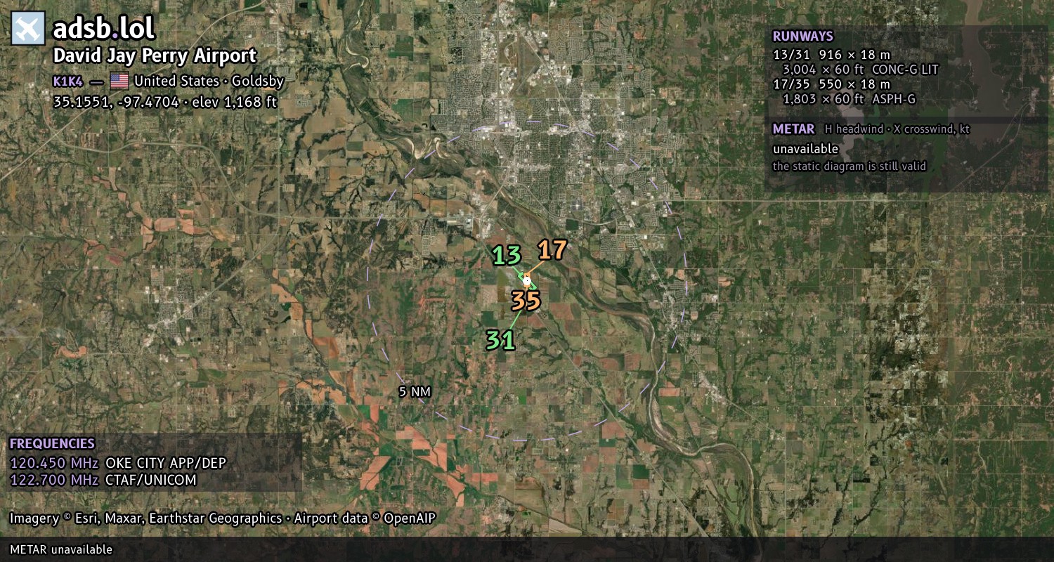 Satellite map with the runway layout of David Jay Perry Airport (K1K4)