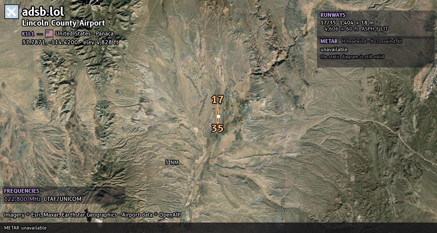 Satellite map with the runway layout of Lincoln County Airport (K1L1)