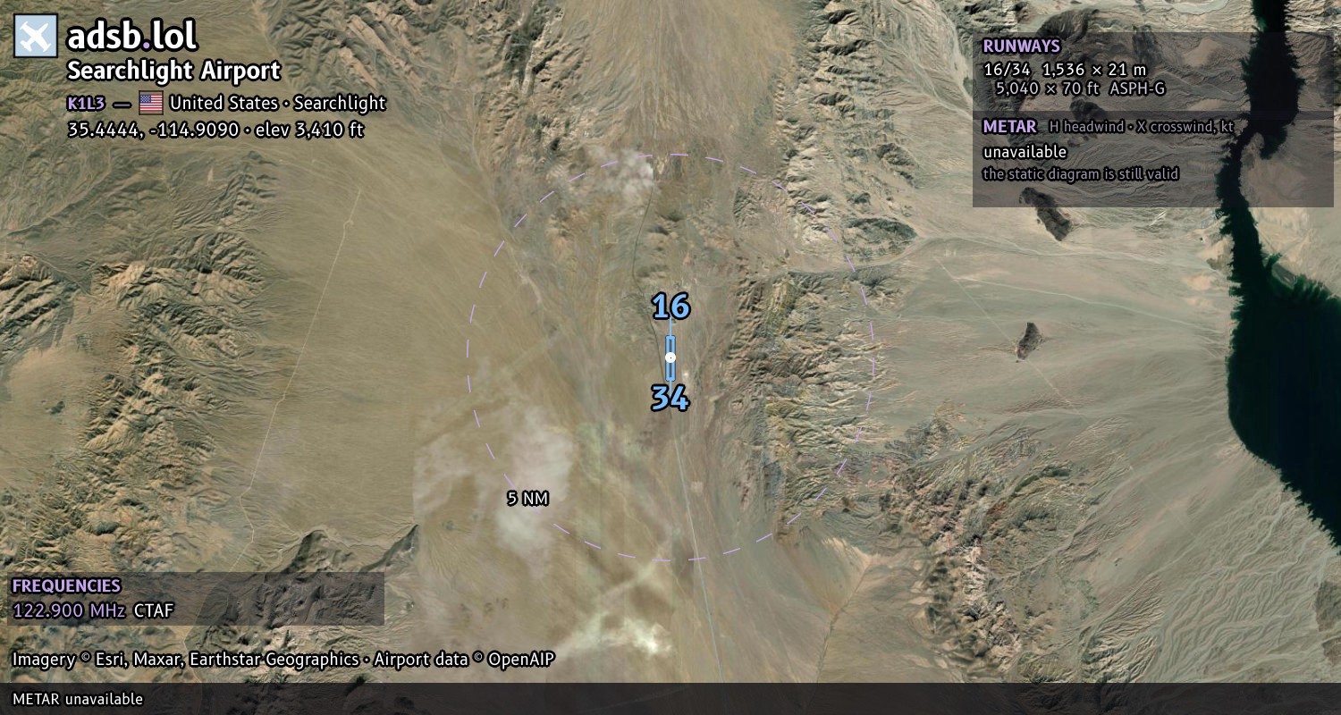 Satellite map with the runway layout of Searchlight Airport (K1L3)
