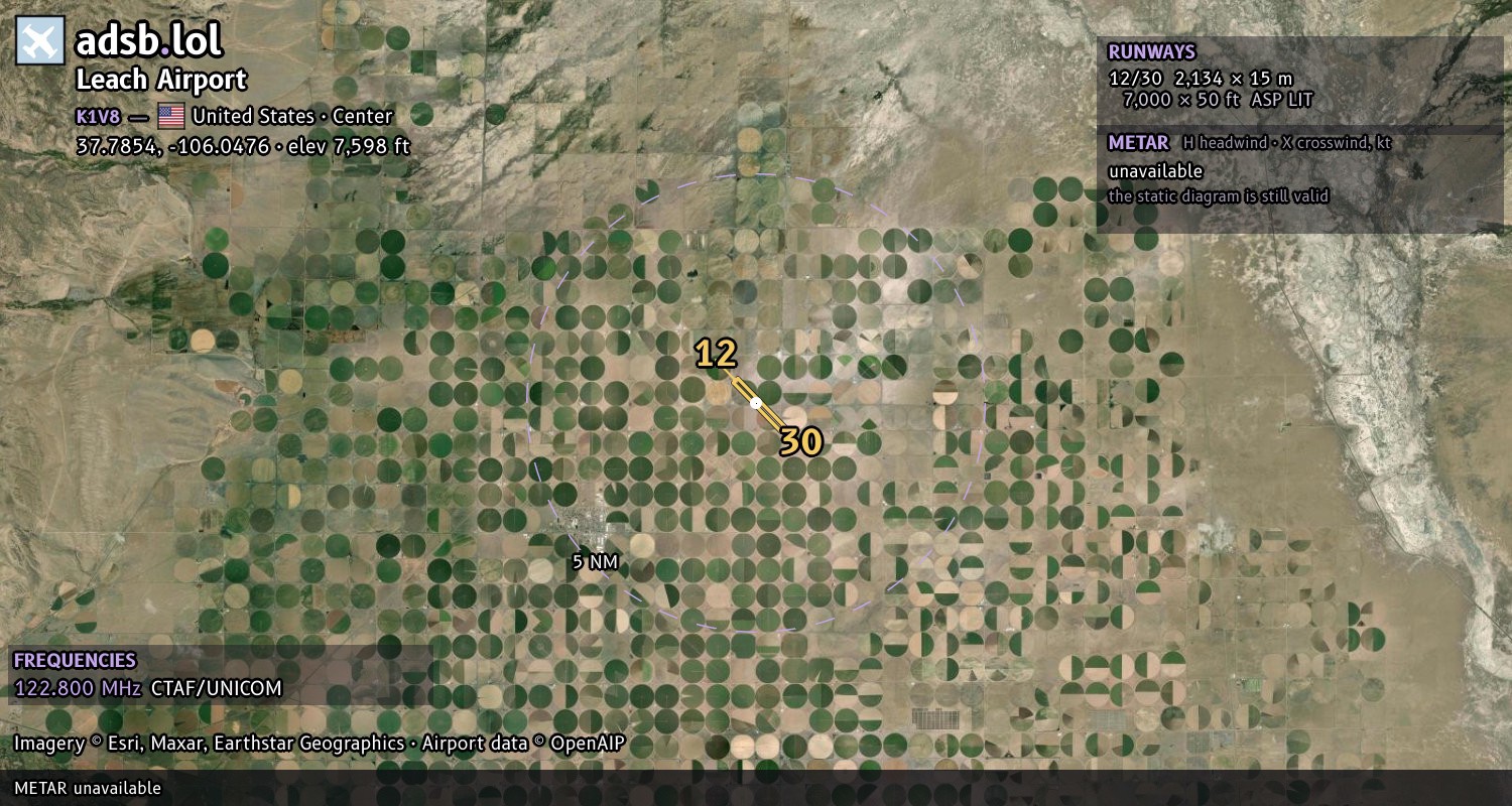 Satellite map with the runway layout of Leach Airport (K1V8)