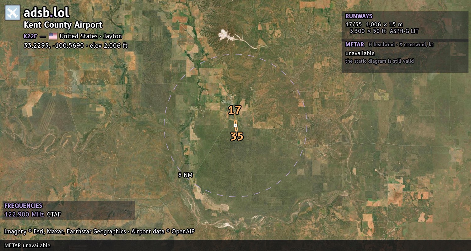 Satellite map with the runway layout of Kent County Airport (K22F)