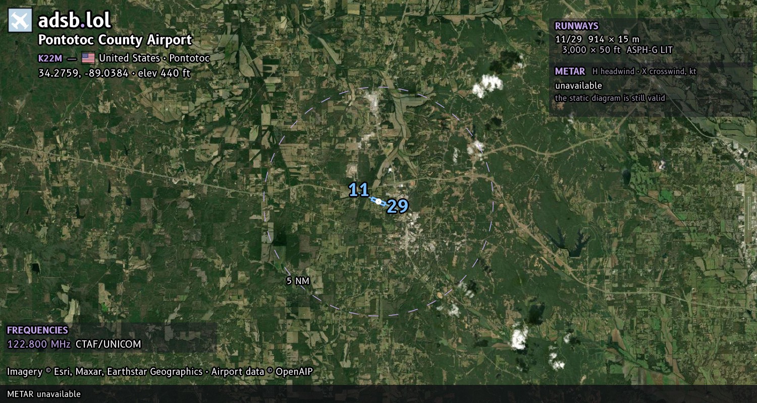 Satellite map with the runway layout of Pontotoc County Airport (K22M)