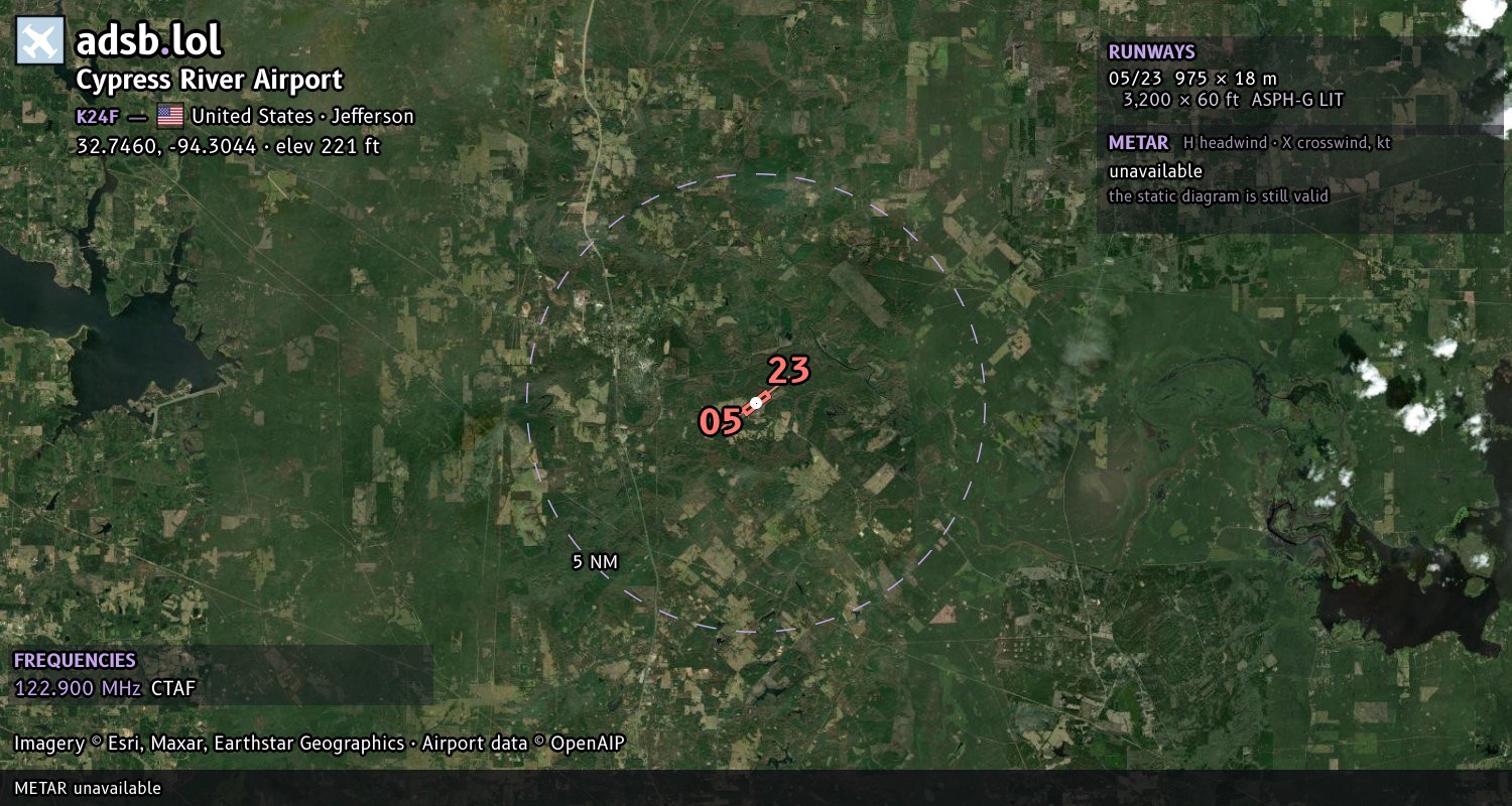 Satellite map with the runway layout of Cypress River Airport (K24F)