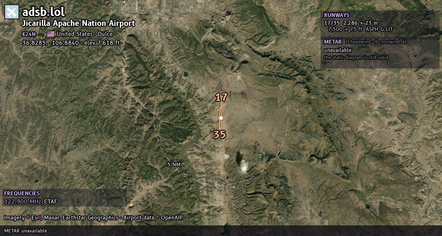Satellite map with the runway layout of Jicarilla Apache Nation Airport (K24N)