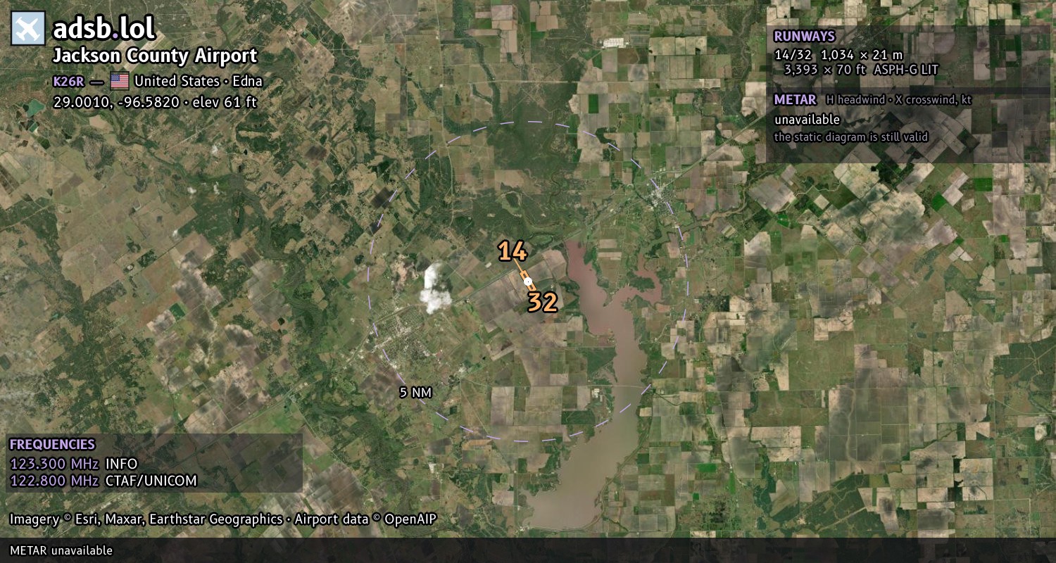 Satellite map with the runway layout of Jackson County Airport (K26R)