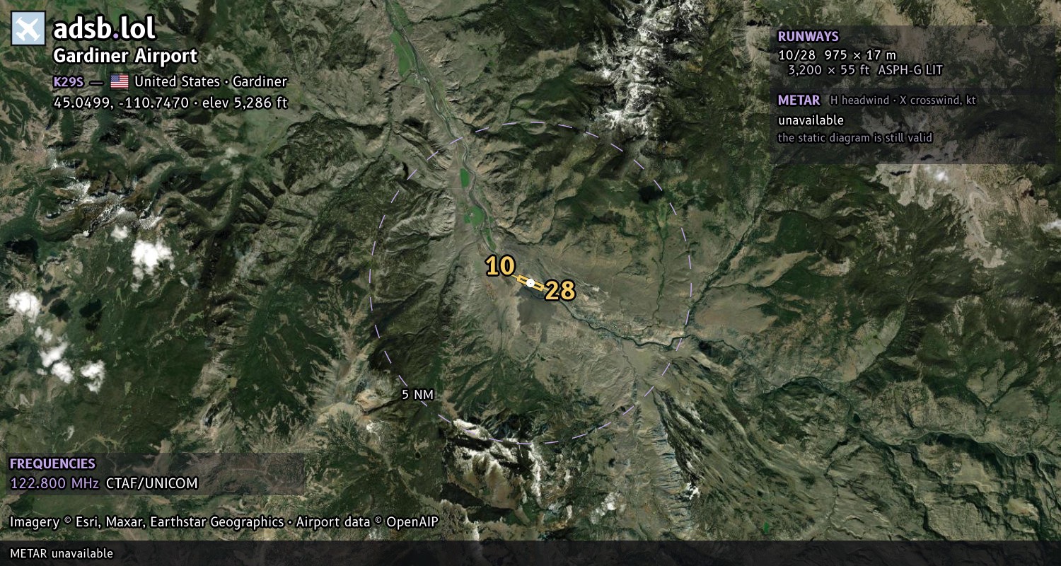 Satellite map with the runway layout of Gardiner Airport (K29S)