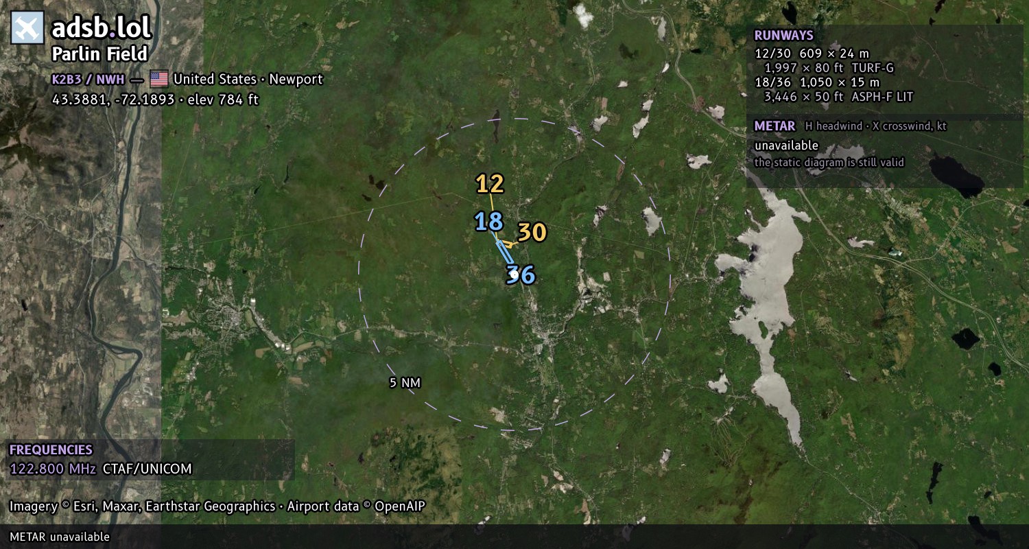 Satellite map with the runway layout of Parlin Field (K2B3)
