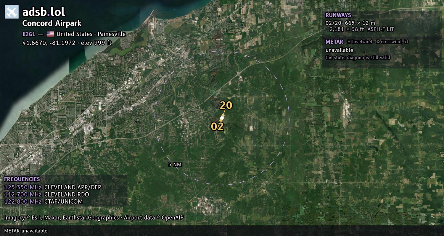 Satellite map with the runway layout of Concord Airpark (K2G1)
