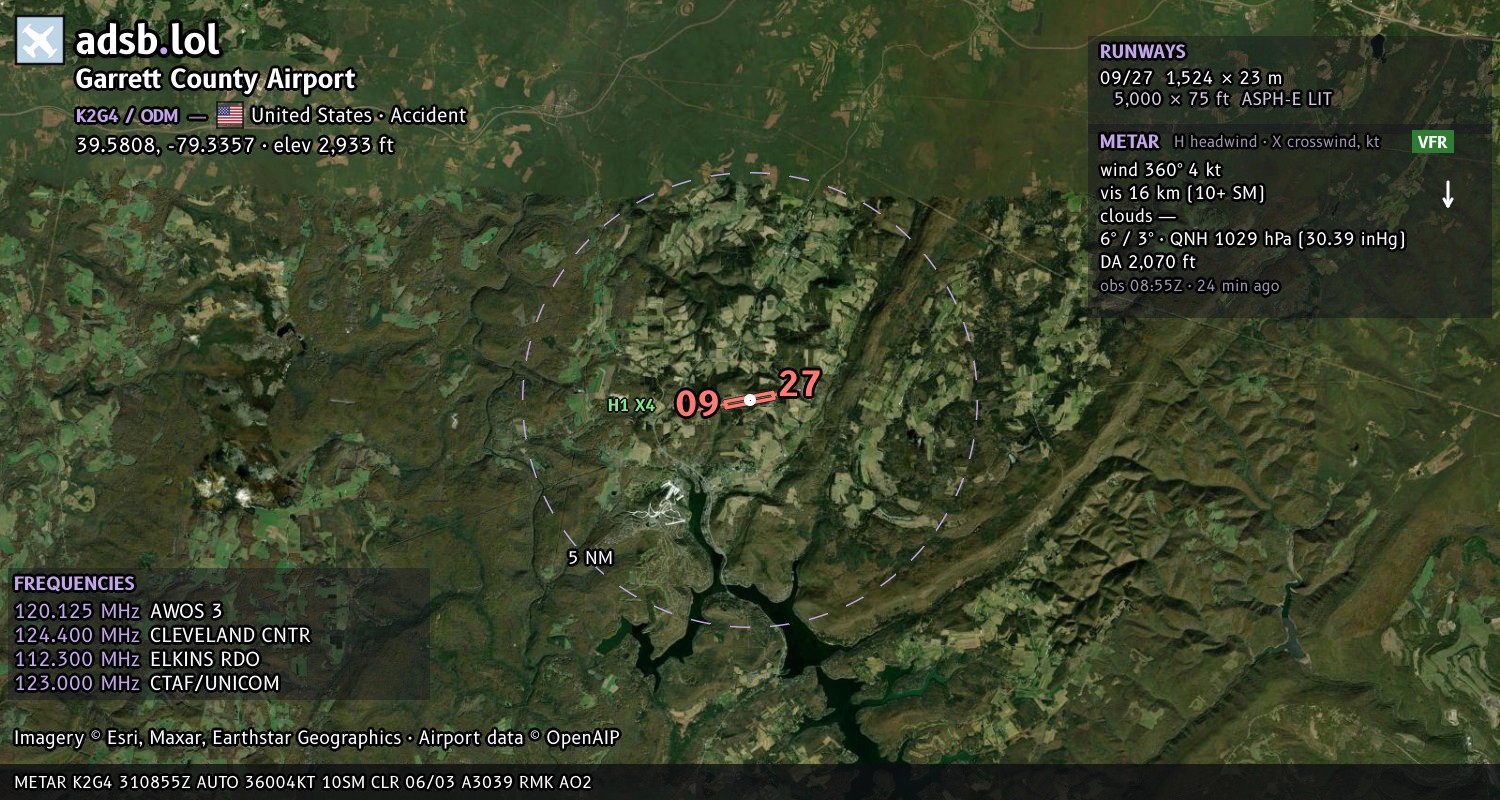 Satellite map with the runway layout of Garrett County Airport (K2G4)