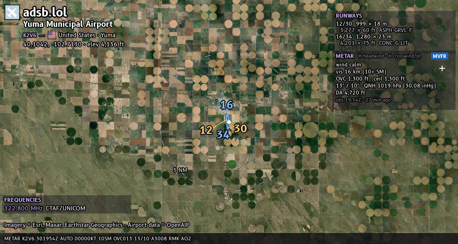 Satellite map with the runway layout of Yuma Municipal Airport (K2V6)