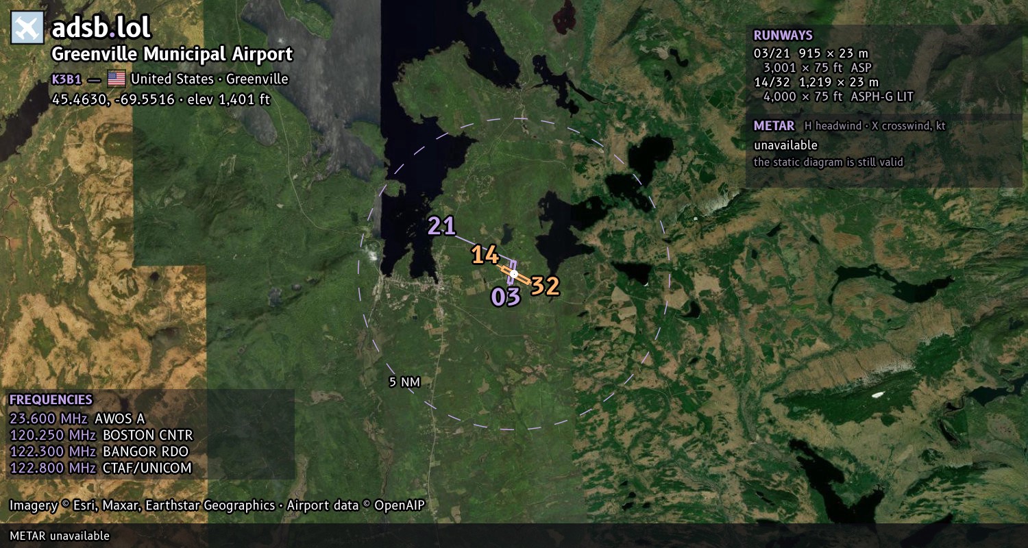 Satellite map with the runway layout of Greenville Municipal Airport (K3B1)