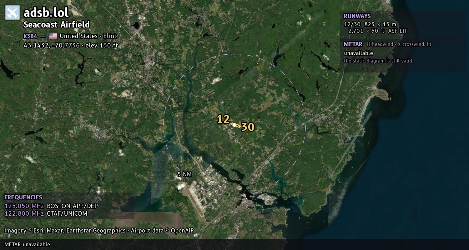 Satellite map with the runway layout of Seacoast Airfield (K3B4)