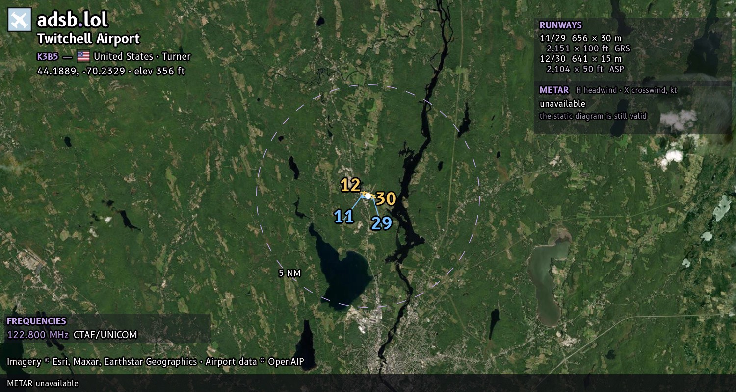 Satellite map with the runway layout of Twitchell Airport (K3B5)